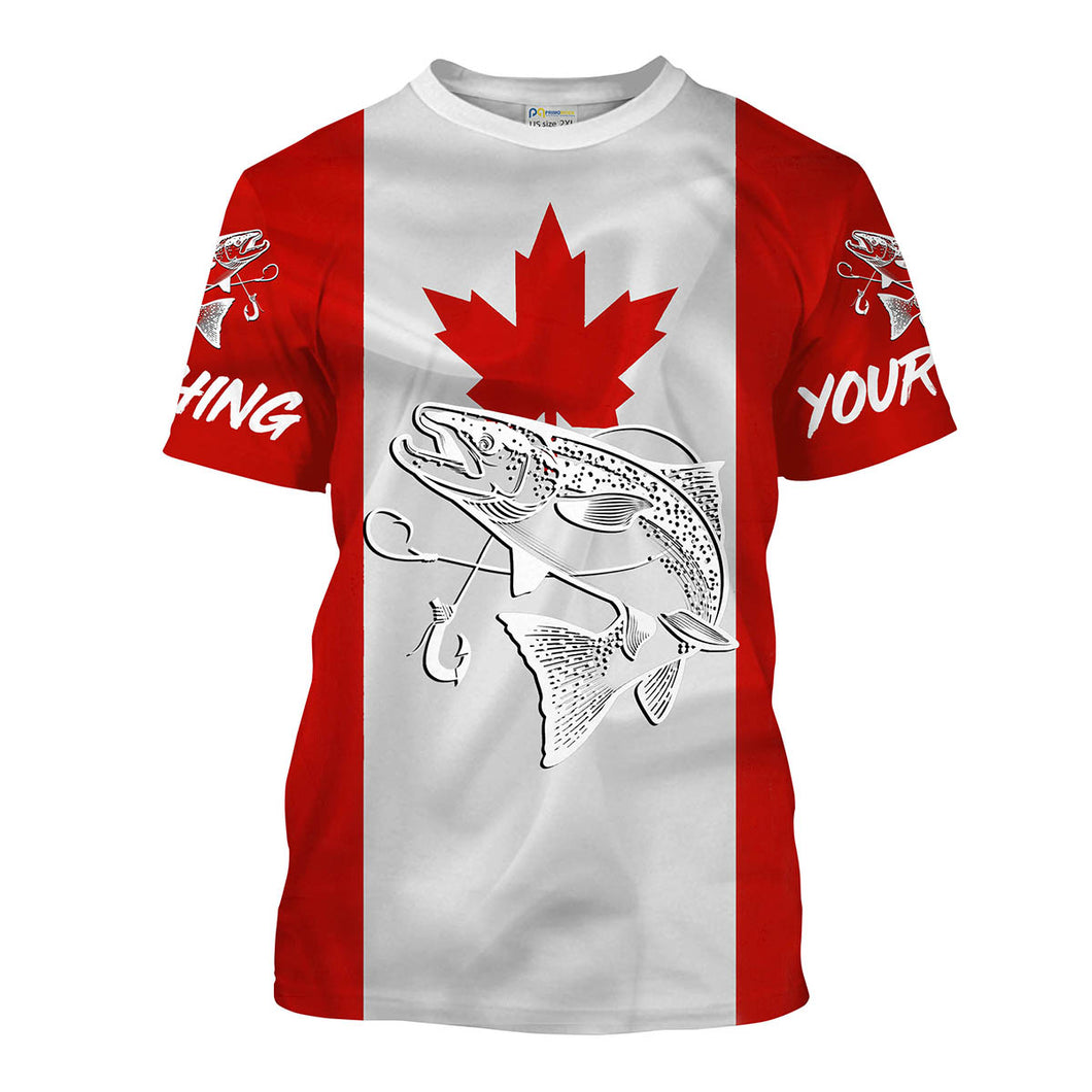 Chinook Salmon Fishing Canadian Flag Customize Name All-over Print Unisex fishing T-shirt NPQ123