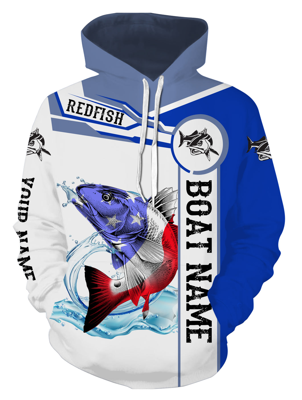 Redfish puppy drum Fishing American Flag Customize name and boat name 3D All Over Printed fishing hoodie, personalized fishing gift NPQ350