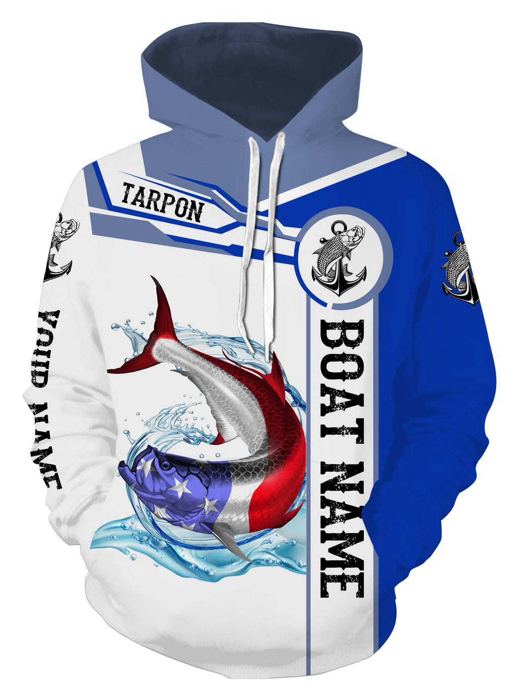 Tarpon Fishing American Flag Customize name and boat name 3D All Over Printed fishing hoodie, personalized fishing gift NPQ351
