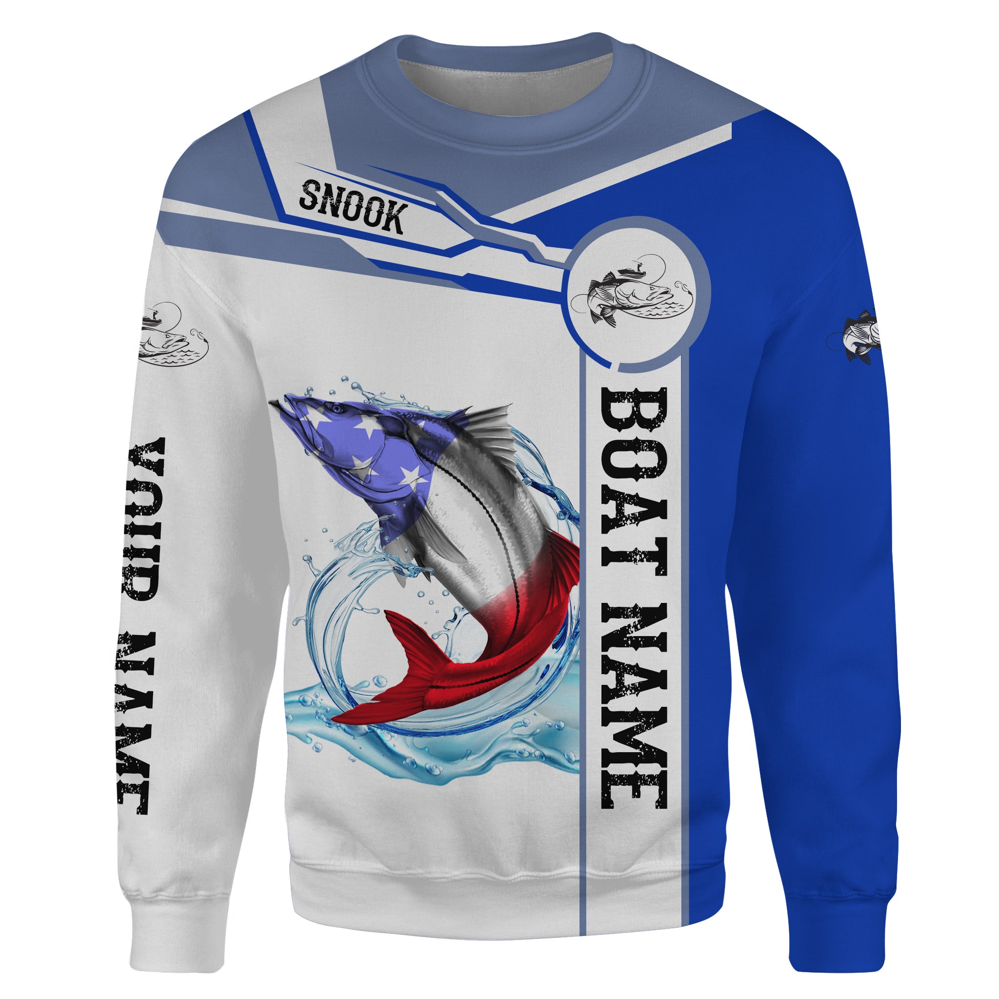 Snook Fishing American Flag Custom name and boat name Sweatshirt, personalized fishing gift NPQ352