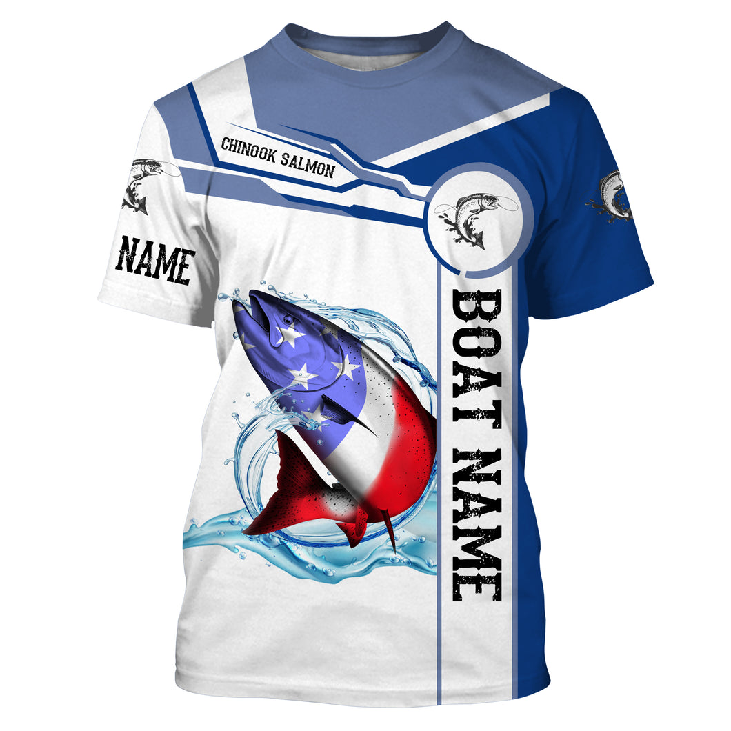 Chinook Salmon Fishing American Flag Customize Name and boat name tournament All-over Print Unisex fishing T-shirt NPQ353