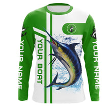 Load image into Gallery viewer, Marlin fishing Custom name &amp; boat name - Green Long sleeve, Long Sleeve Hooded Fishing Shirt NPQ653
