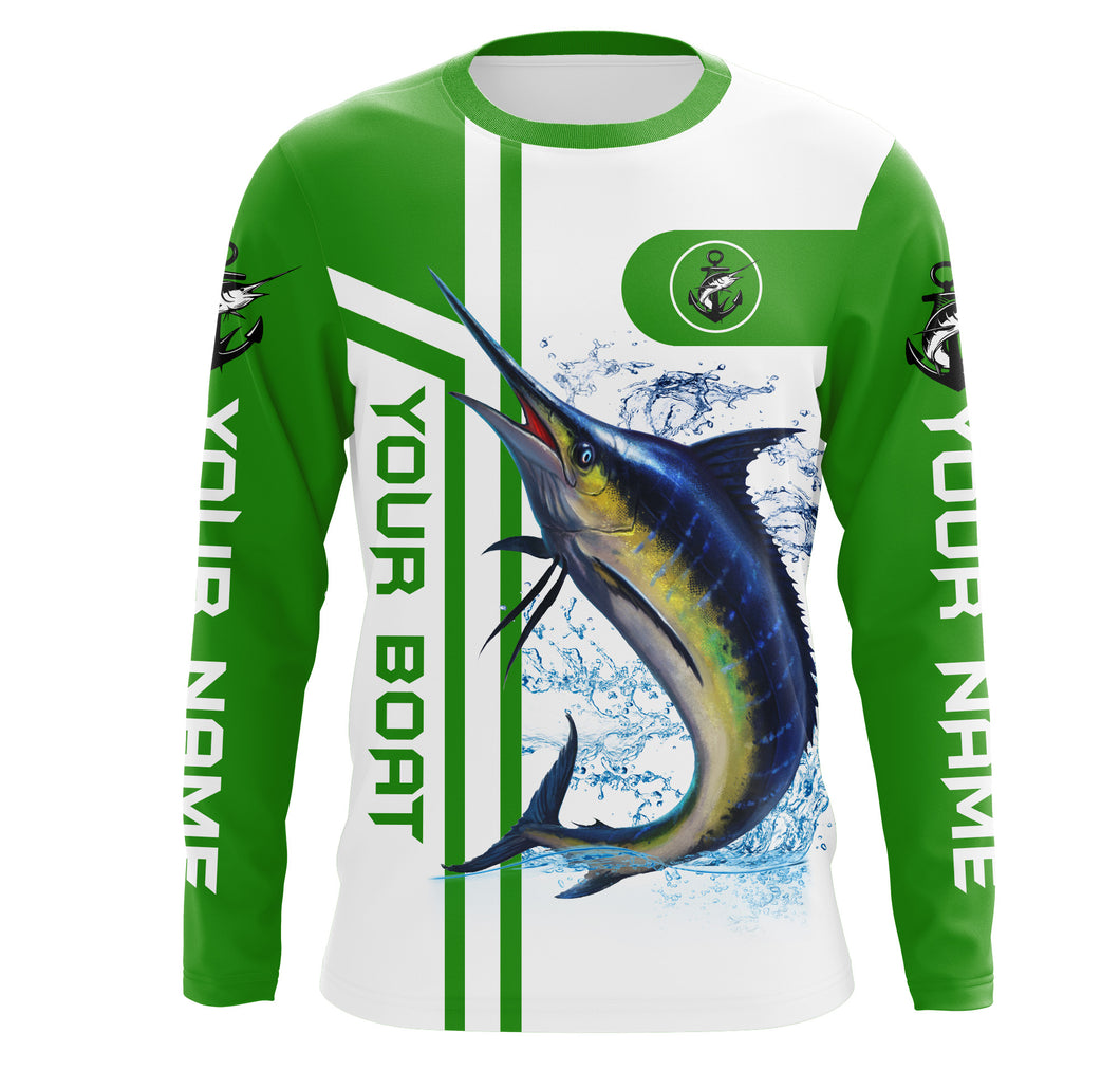 Marlin fishing Custom name & boat name - Green Long sleeve, Long Sleeve Hooded Fishing Shirt NPQ653