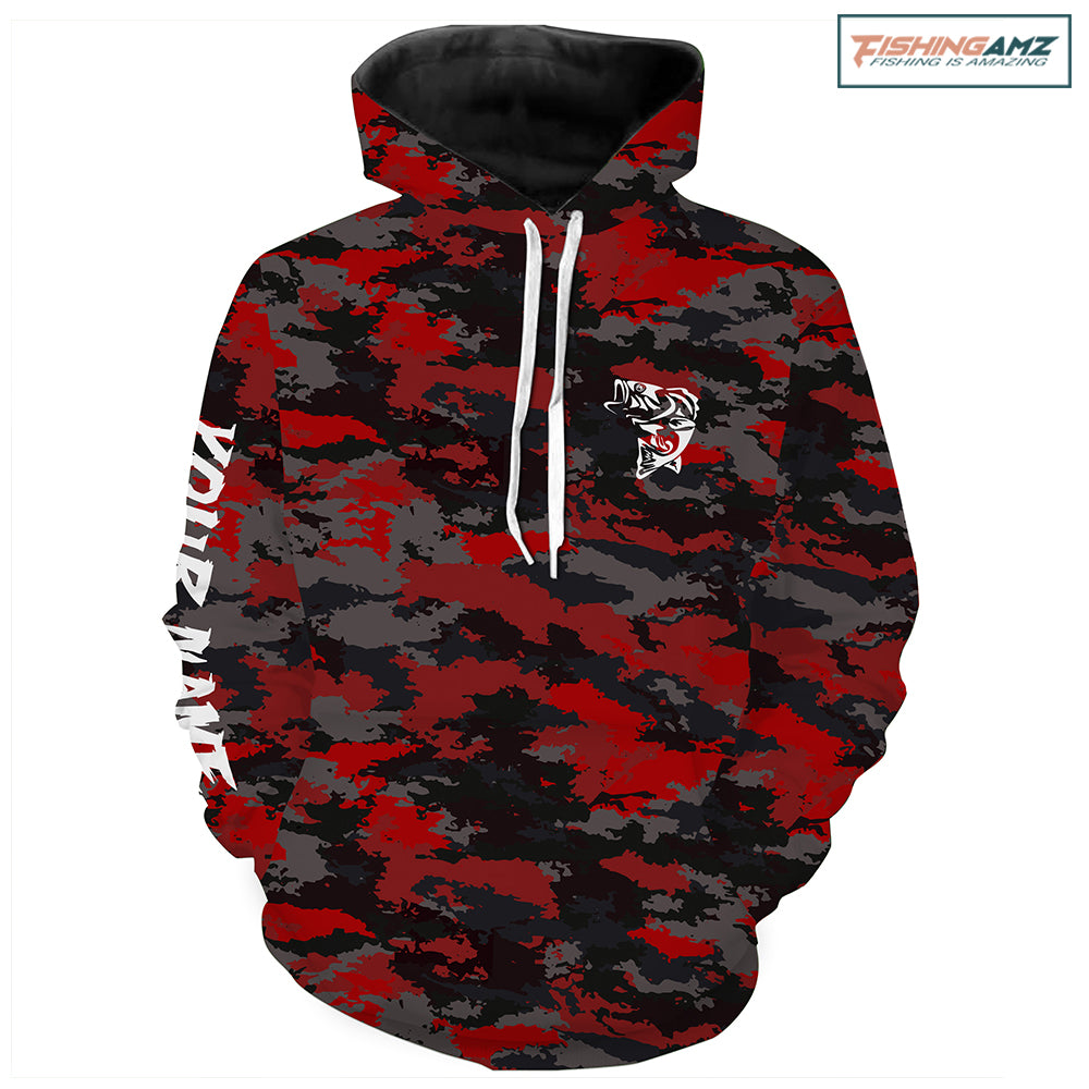 Bass fishing Red camouflage Custom Name Fishing shirt, gift for fisherman | Hoodie - NPQ662