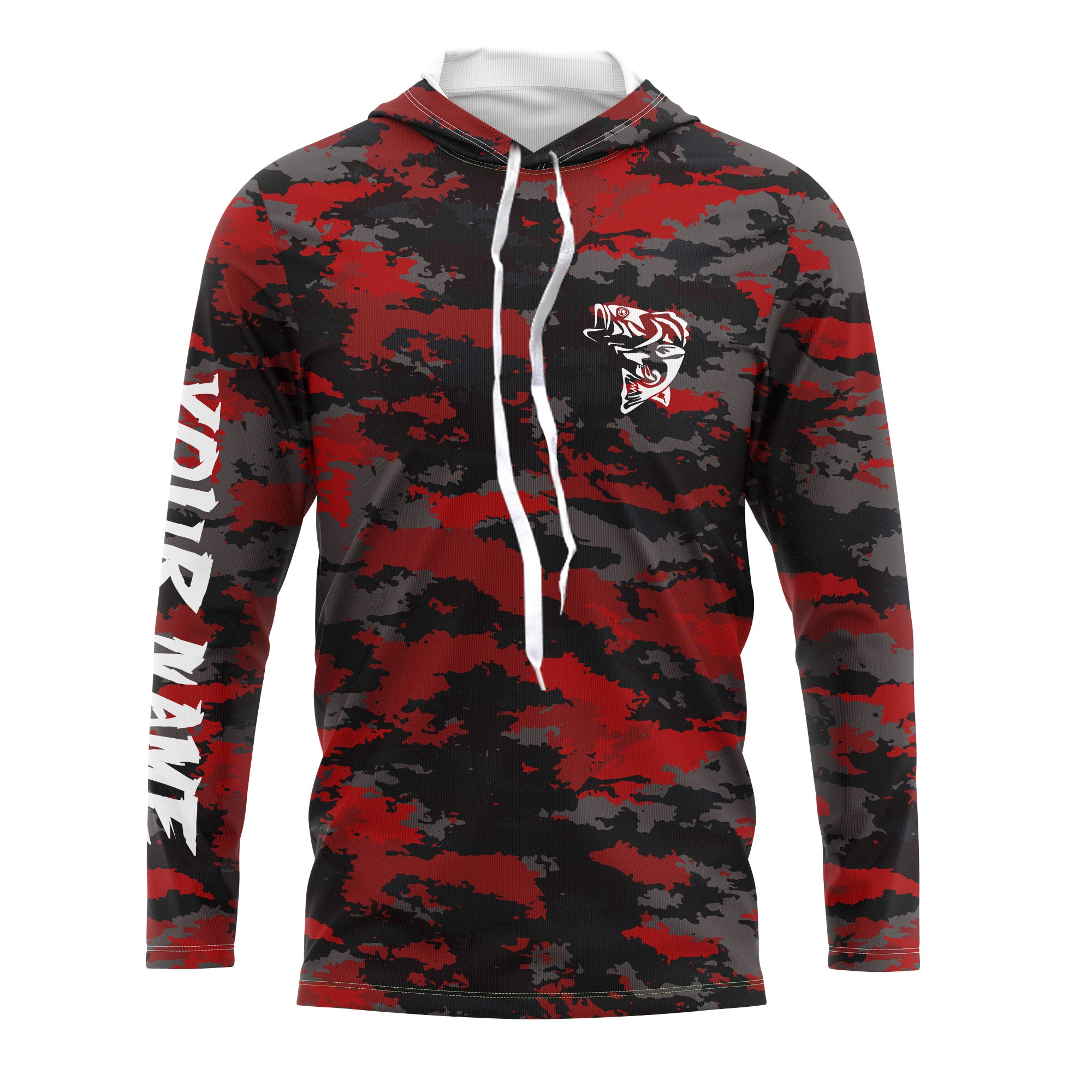 Bass fishing Red camouflage Custom Name Long sleeve, Long Sleeve Hooded Fishing Shirt - NPQ662