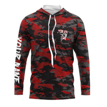Load image into Gallery viewer, Bass fishing Red camouflage Custom Name Long sleeve, Long Sleeve Hooded Fishing Shirt - NPQ662
