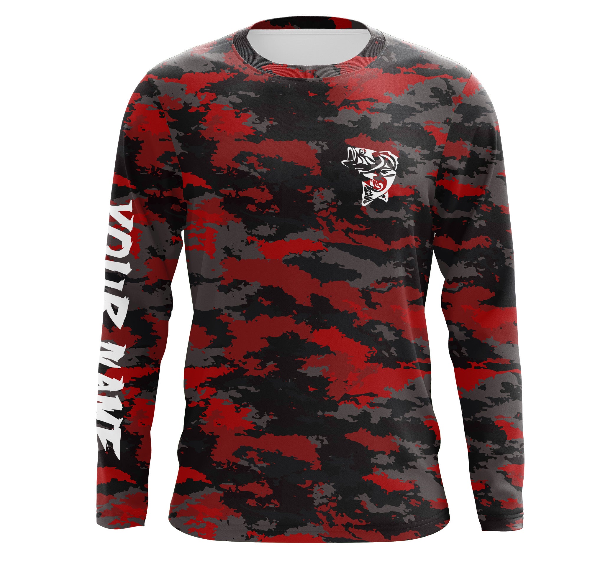 Bass fishing Red camouflage Custom Name Long sleeve, Long Sleeve Hooded Fishing Shirt - NPQ662