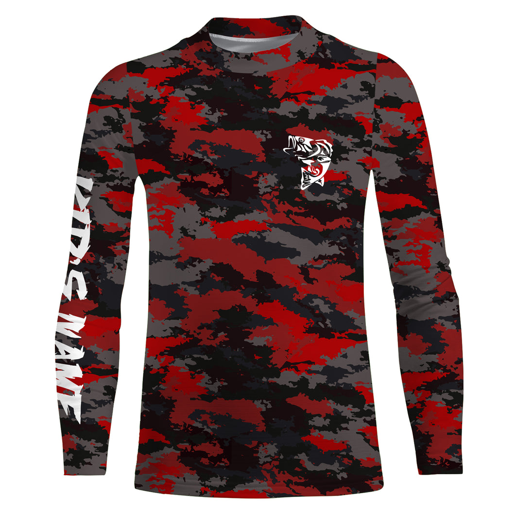 Bass fishing Red camouflage Custom Name Fishing shirt, gift for fisherman | Kid Long Sleeves - NPQ662