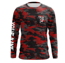 Load image into Gallery viewer, Bass fishing Red camouflage Custom Name Long sleeve, Long Sleeve Hooded Fishing Shirt - NPQ662
