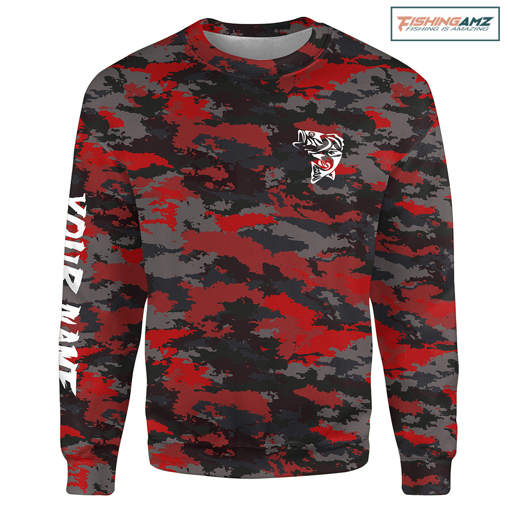 Bass fishing Red camouflage Custom Name Fishing shirt, gift for fisherman | Sweatshirt - NPQ662