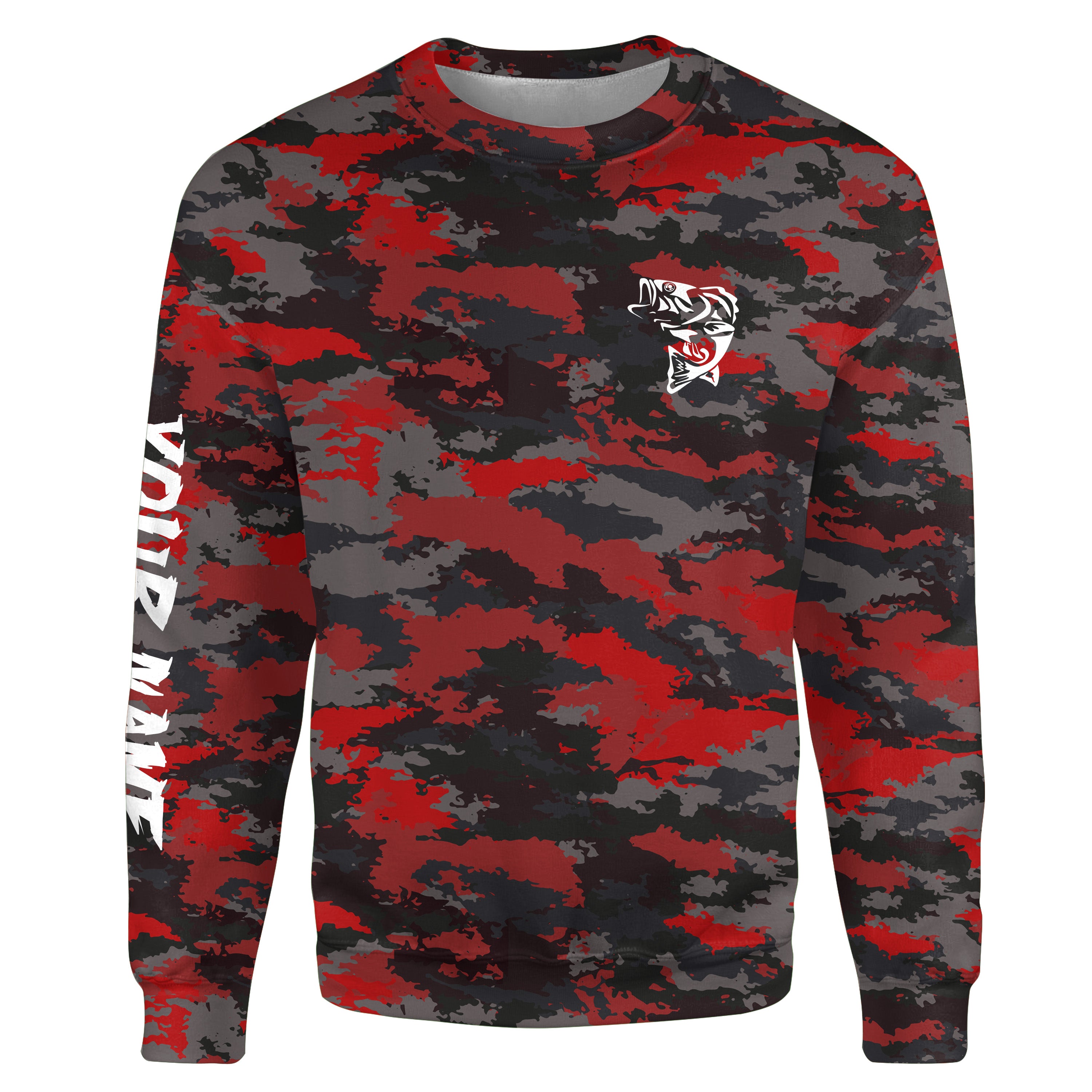 Bass fishing Red camouflage Custom Name Fishing shirt, gift for fisherman | Sweatshirt - NPQ662