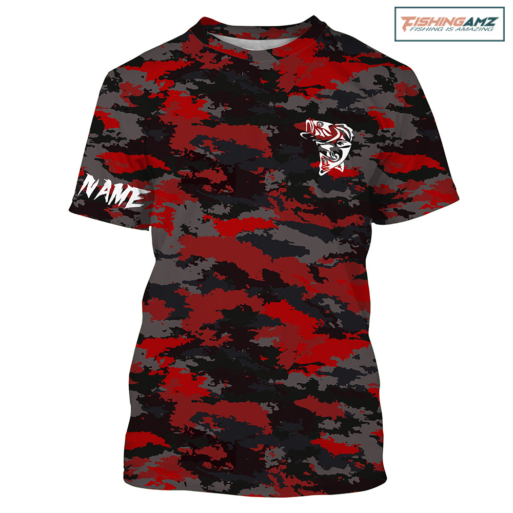 Bass fishing Red camouflage Custom Name Fishing shirt, gift for fisherman | Tshirt - NPQ662