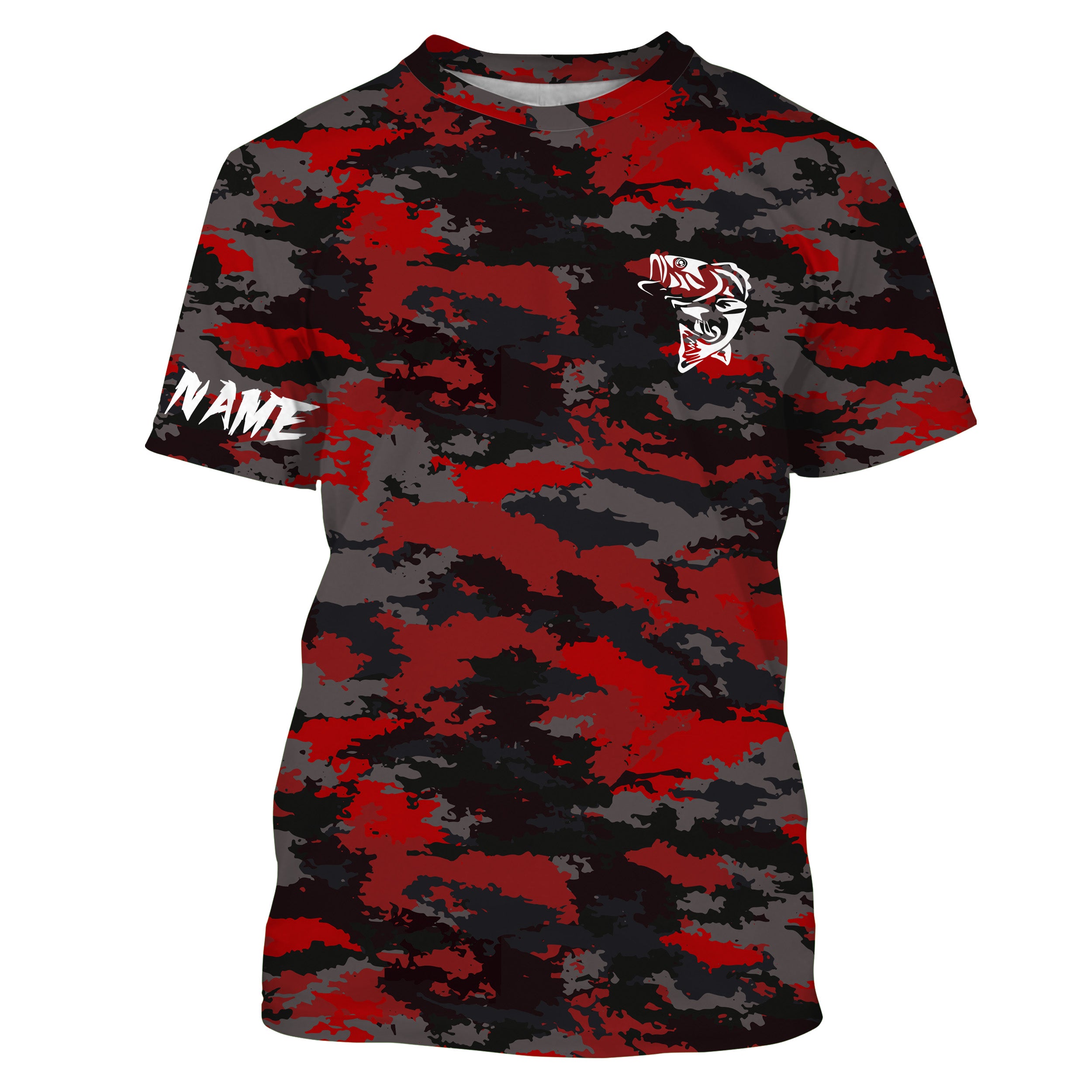 Bass fishing Red camouflage Custom Name Fishing shirt, gift for fisherman | Tshirt - NPQ662