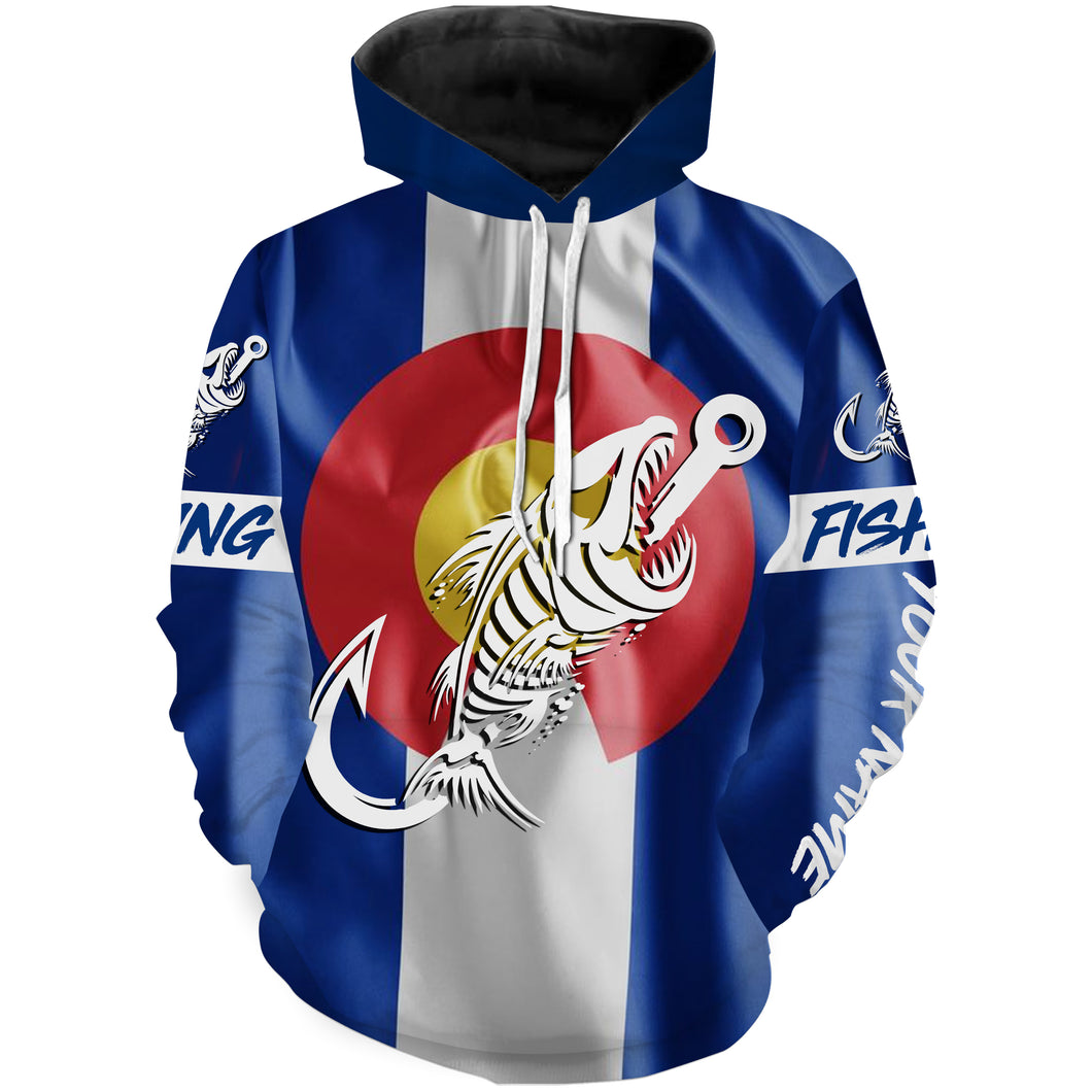 CO Fishing Custom Colorado Flag Fish hook skull custom fishing tournament shirts | Hoodie - NPQ701