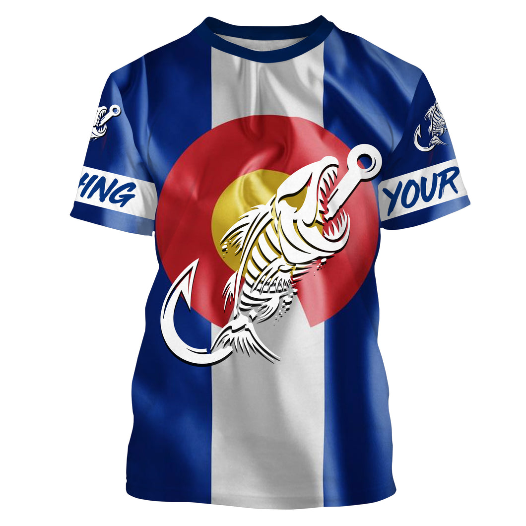 CO Fishing Custom Colorado Flag Fish hook skull custom fishing tournament shirts | Tshirt - NPQ701