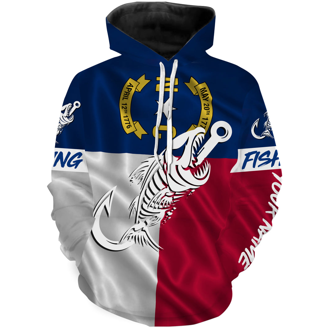 NC Fishing Custom North Carolina Flag Fish hook skull custom fishing tournament shirts | Hoodie - NPQ700