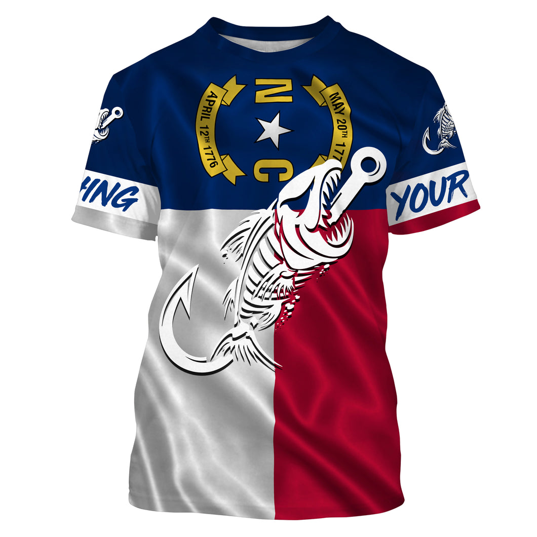 NC Fishing Custom North Carolina Flag Fish hook skull custom fishing tournament shirts | Tshirt - NPQ700