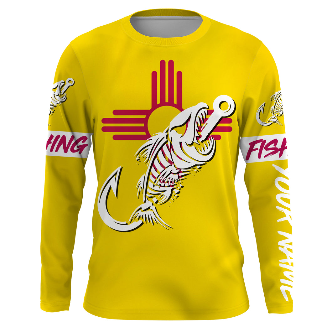 NM Fishing Custom New Mexico Flag Fish hook skull custom fishing Long sleeve, Long Sleeve Hooded NPQ703