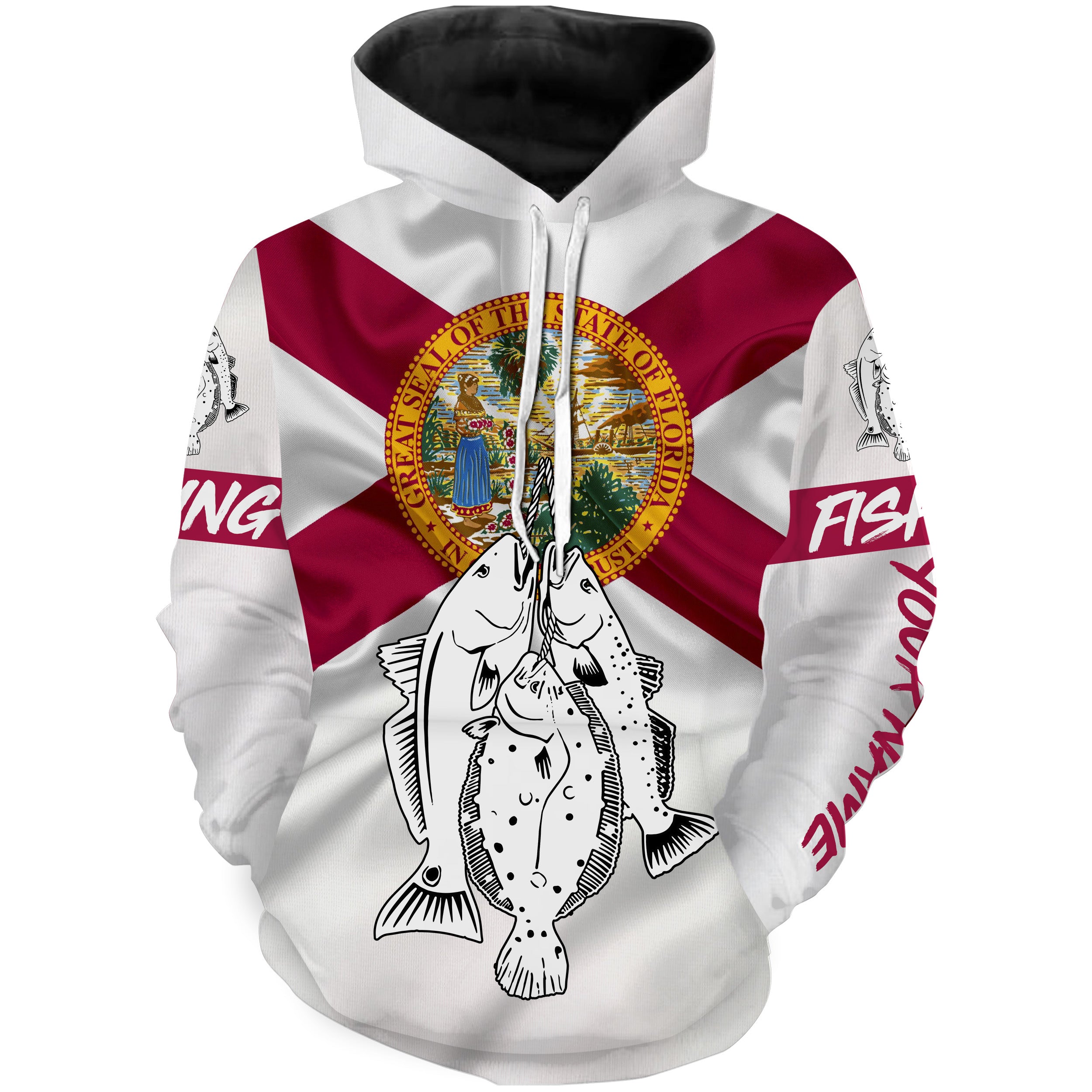 Inshore Grand Slam Redfish, Speckled Trout, Flounder fishing Florida State Flag Custom fishing hoodie NPQ465