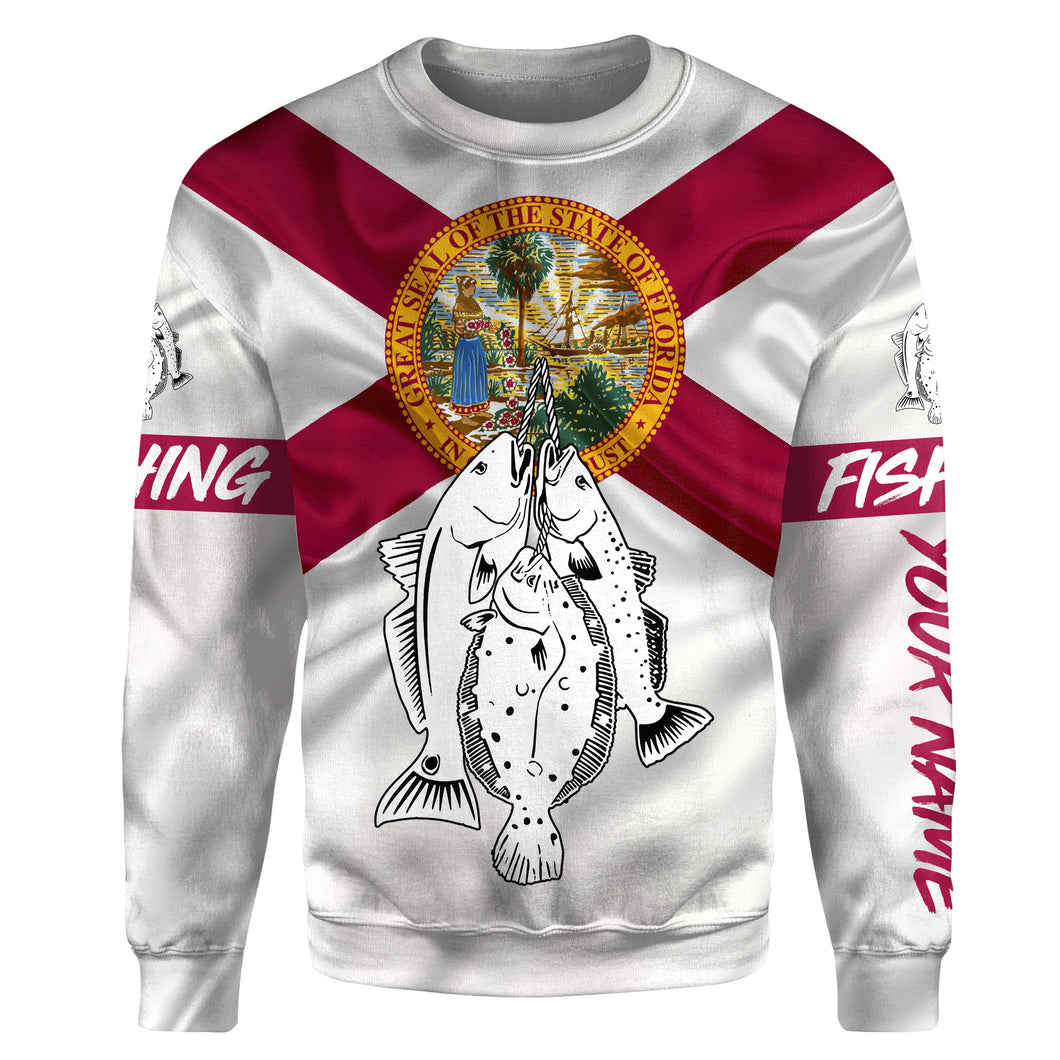 Inshore Grand Slam Redfish, Speckled Trout, Flounder fishing Florida State Flag Customize name All-over Print Crew Neck Sweatshirt NPQ465