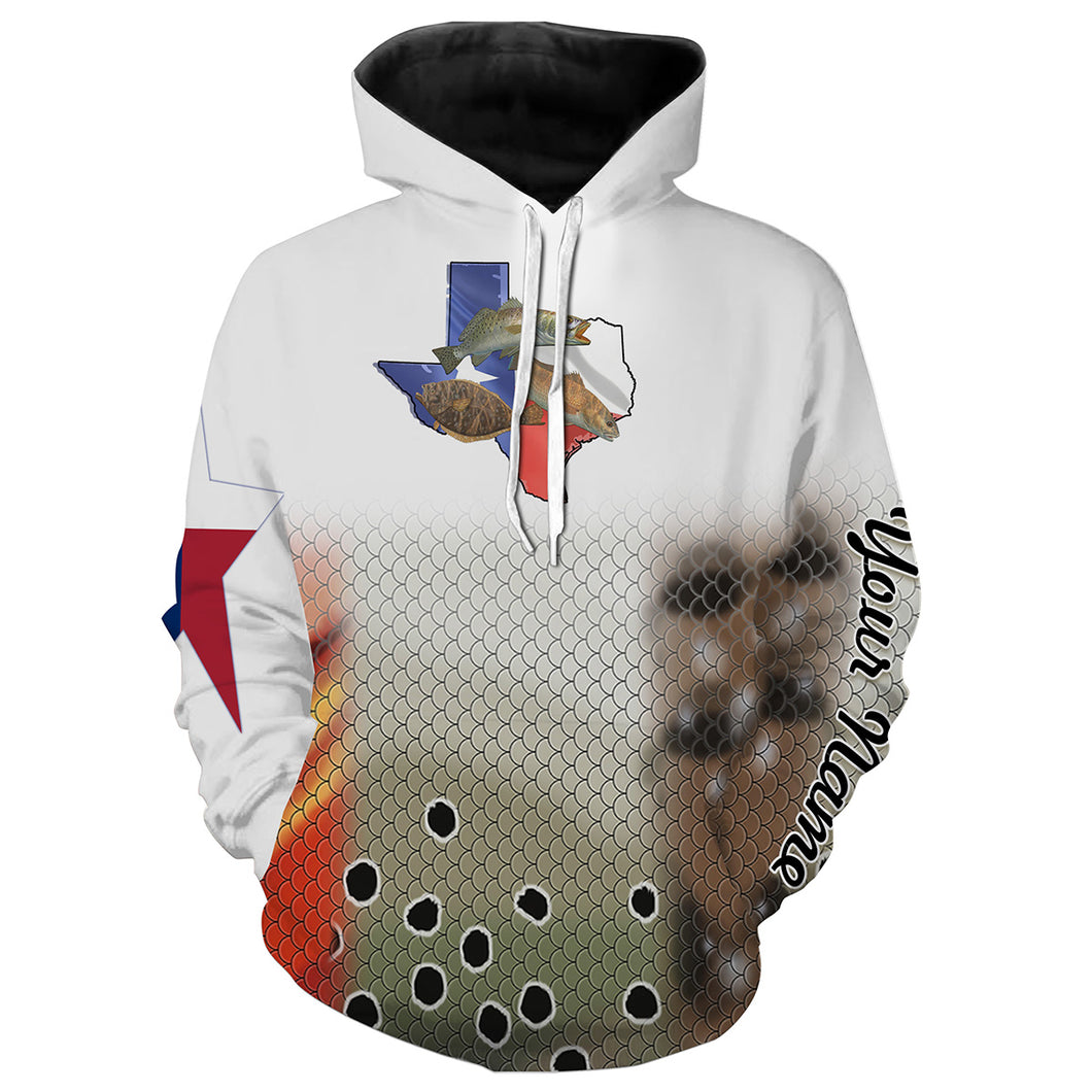 Texas Slam Redfish, Speckled Trout, Flounder fishing Texas State Flag Customize name 3D All Over Printed fishing hoodie NPQ300