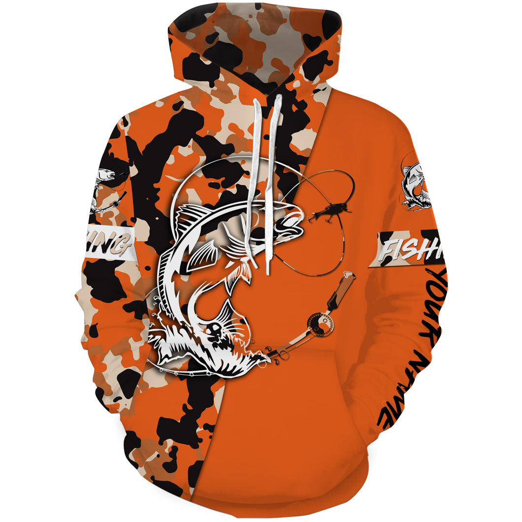 Custom Name redfish puppy drum fishing tattoos Camouflage Orange shirt Customize name 3D All Over Printed fishing hoodie NPQ403