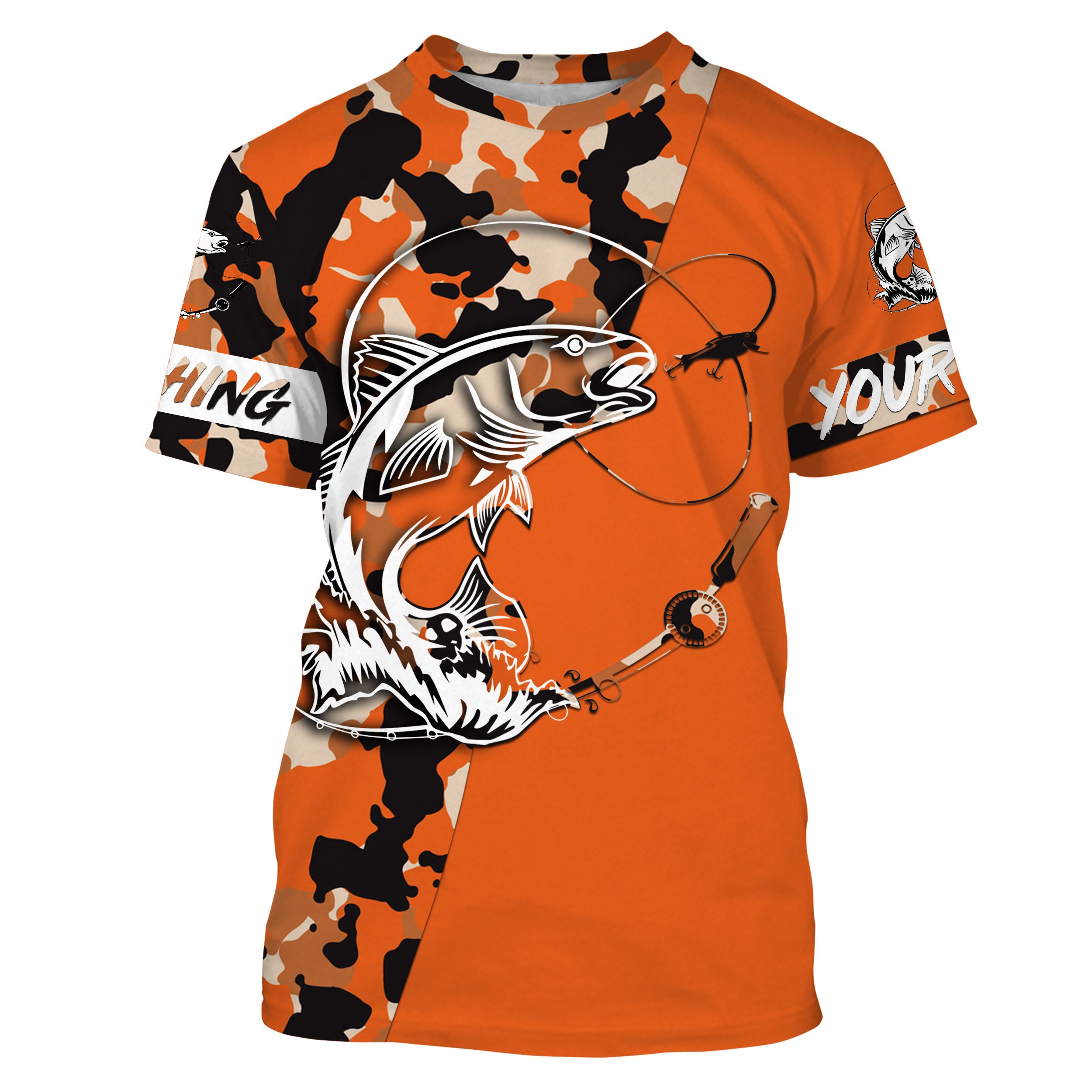 Custom Name redfish puppy drum fishing tattoos Camouflage Orange shirt Custom fishing T-shirt NPQ403