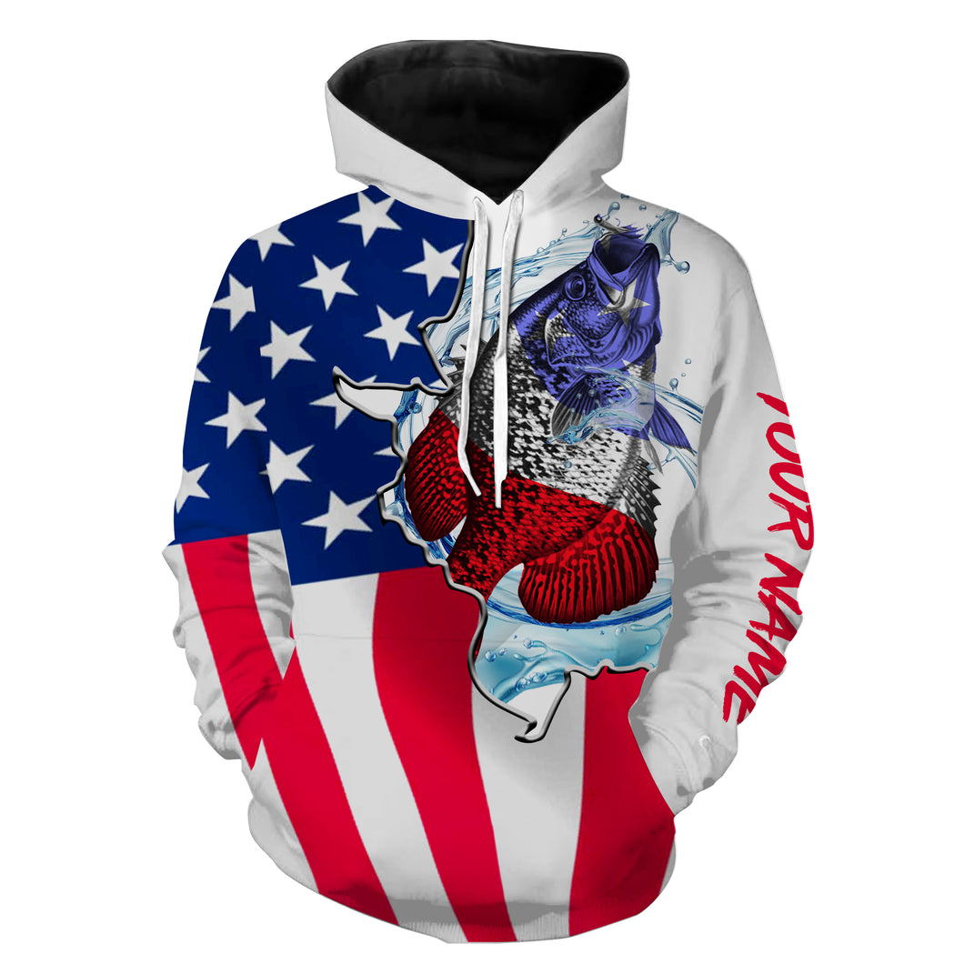Crappie fishing American flag patriotic fishing Customize name 3D All Over Printed fishing hoodie, gift for fisherman NPQ438