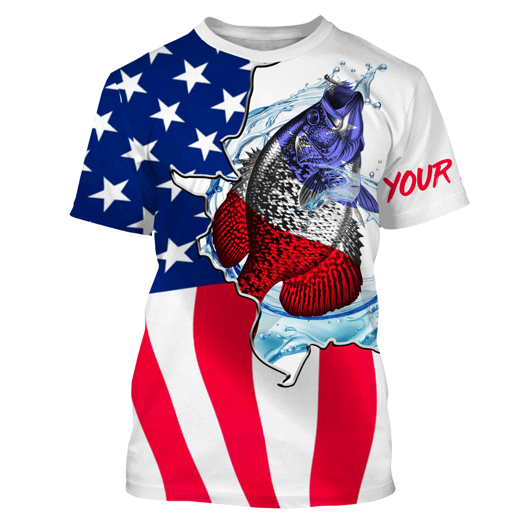 Crappie fishing American flag patriotic fishing Customize Name All-over Print Unisex fishing T-shirt, gift for fisherman NPQ438