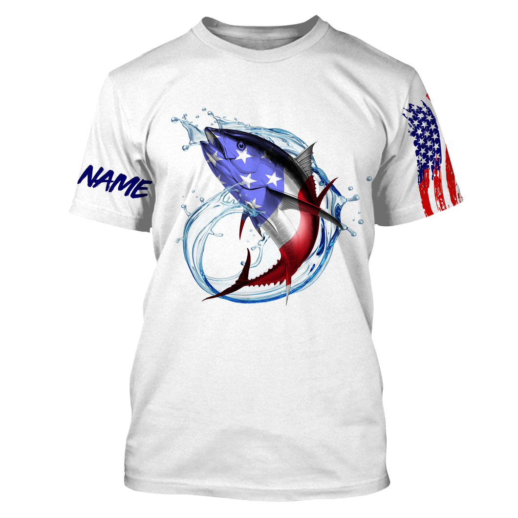 Tuna fishing American flag patriotic Custom Name 3D All Over Printed Shirts, Gifts for Fisherman | Tshirt - NPQ552