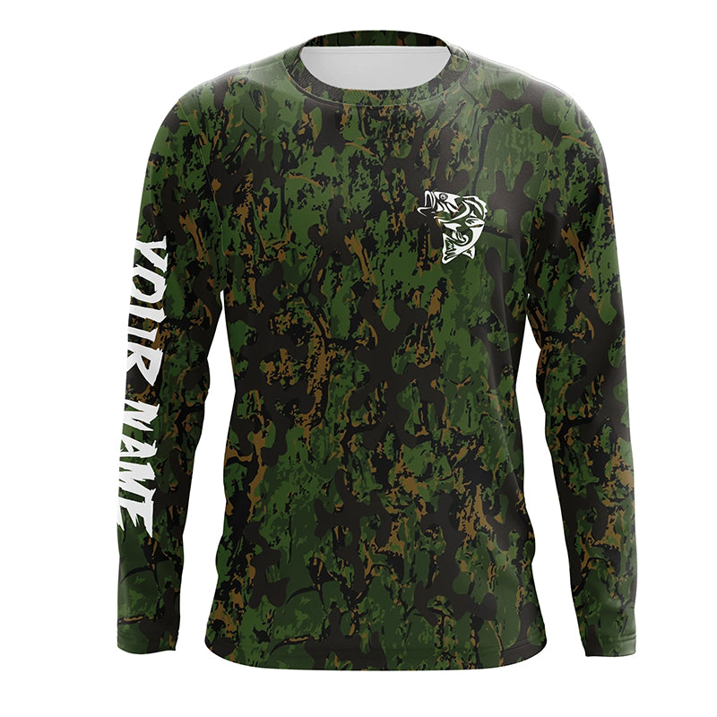 Custom Bass Fishing Jerseys, Personalized Bass fishing green camouflage fishing Long sleeve shirts NQS4933