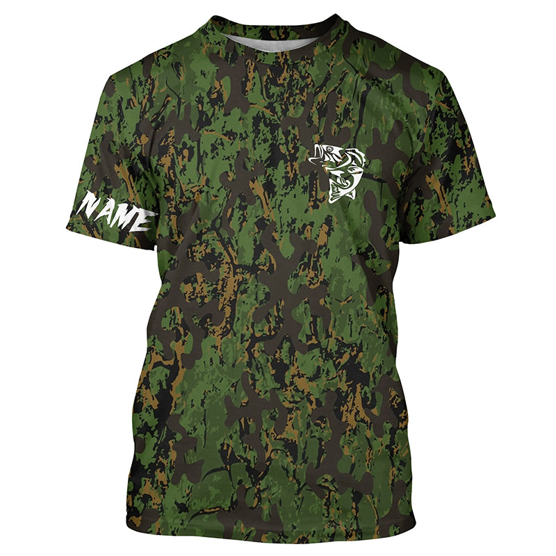 Custom Bass Fishing Jerseys, Personalized Bass fishing green camouflage fishing shirts | T-shirt NQS4933