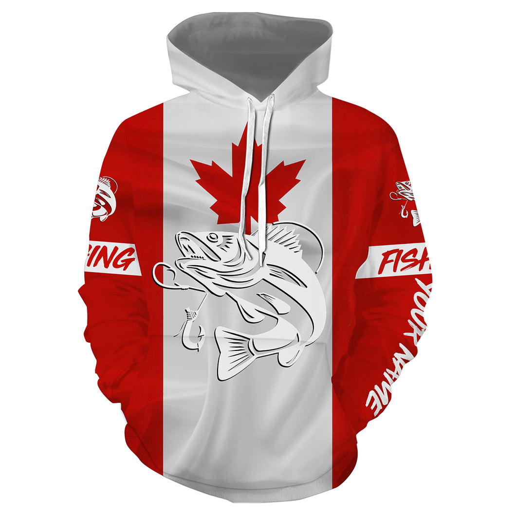 Walleye Fishing 3D Canadian Flag Patriotic Customize name 3D All Over Printed fishing hoodie, personalized fishing shirt NPQ303