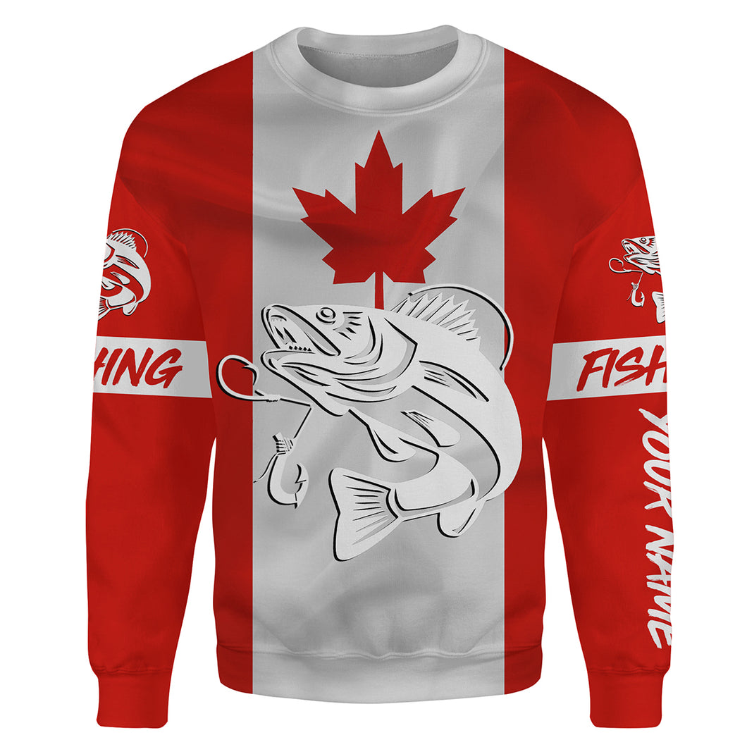 Walleye Fishing 3D Canadian Flag Patriotic Customize name 3D All-over Print Crew Neck Sweatshirt, personalized fishing shirt NPQ303