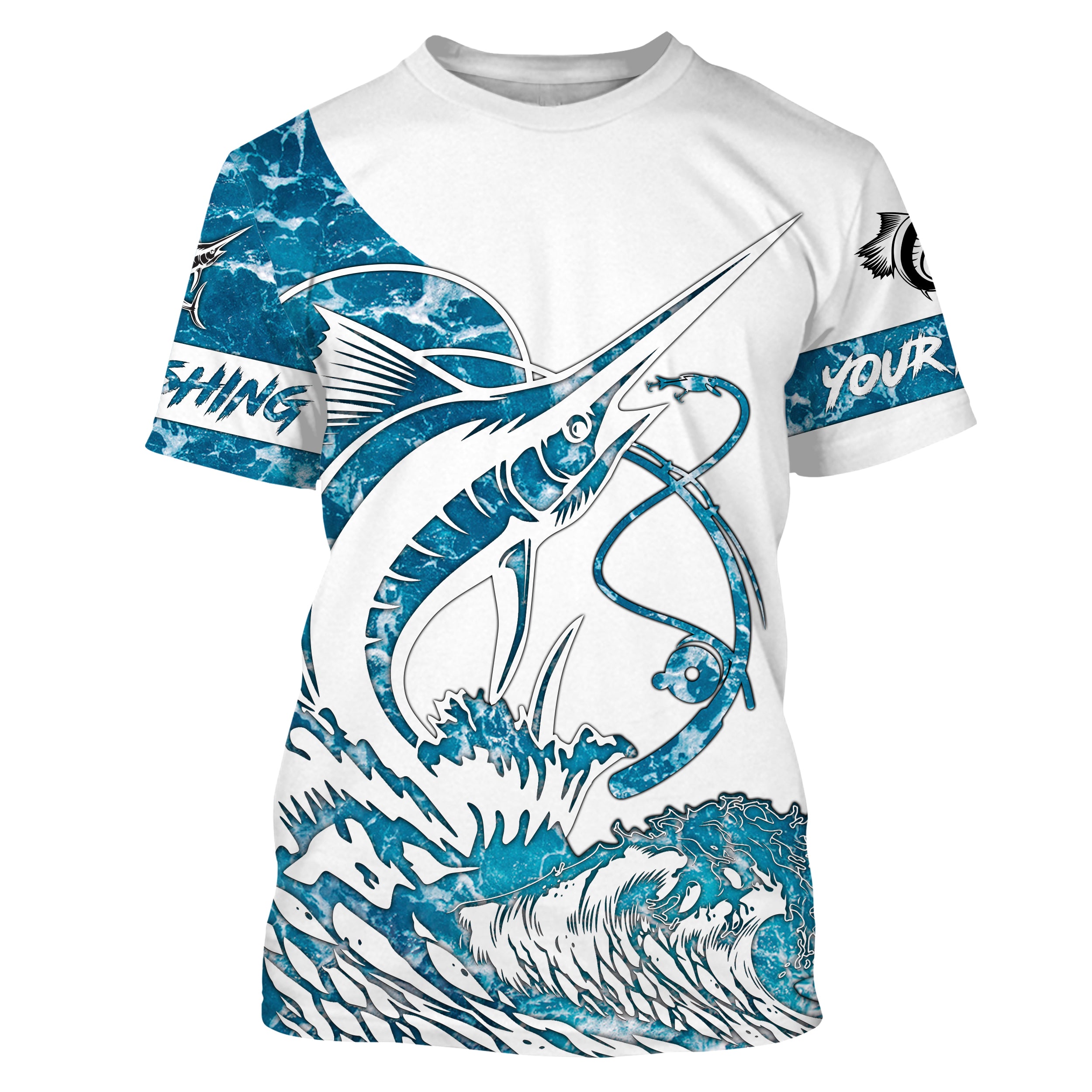 Sailfish fishing tattoo blue sea wave ocean camo Custom name fishing shirts jerseys | Tshirt - NPQ902