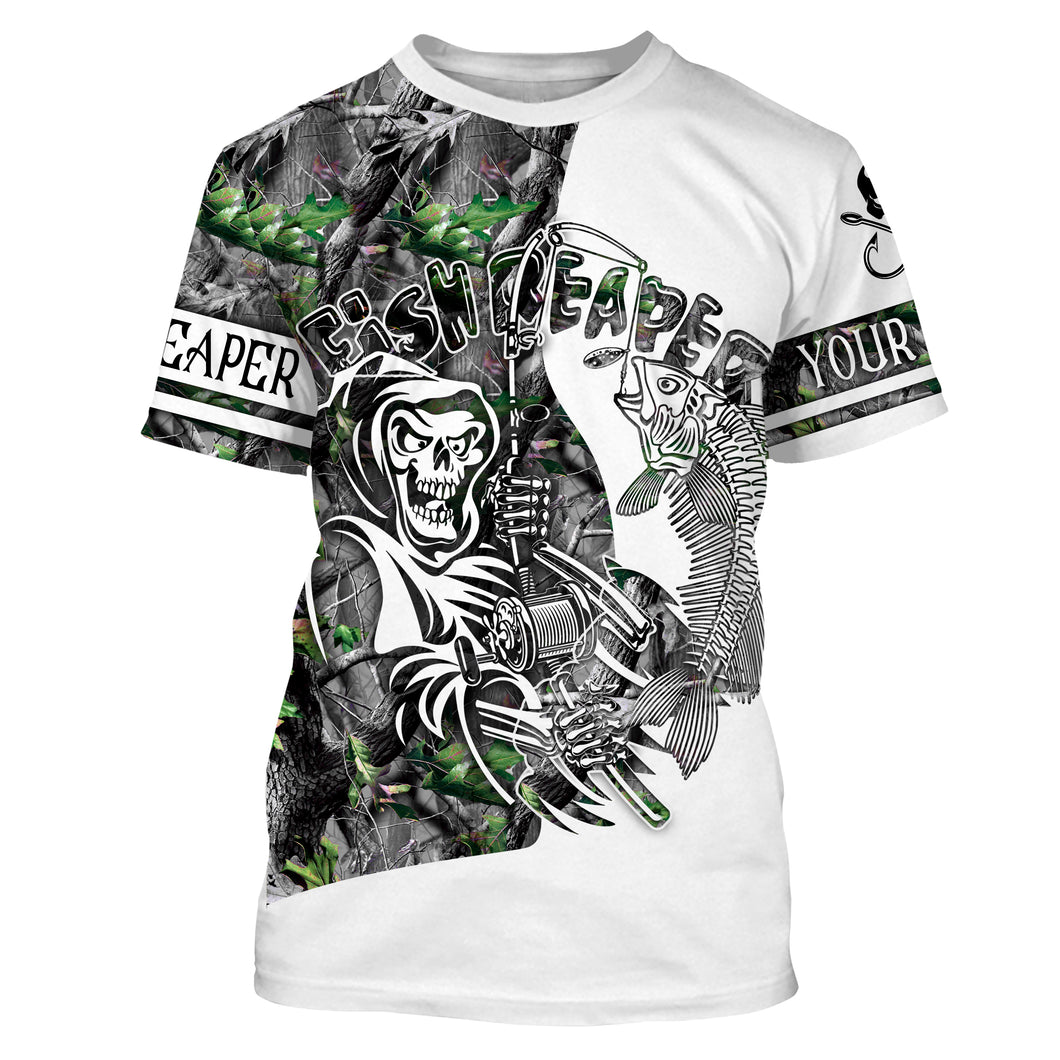 Fish reaper fishing camouflage Fish skeleton Customize Name All-over Print Unisex fishing T-shirt NPQ406
