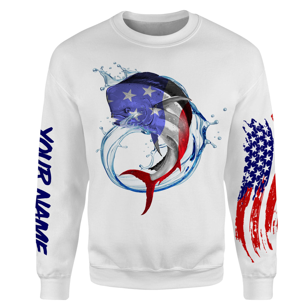Mahi-mahi Dorado fishing American flag patriotic Custom Name 3D All Over Printed Shirts, fishing tournament shirts | Sweatshirt - NPQ555