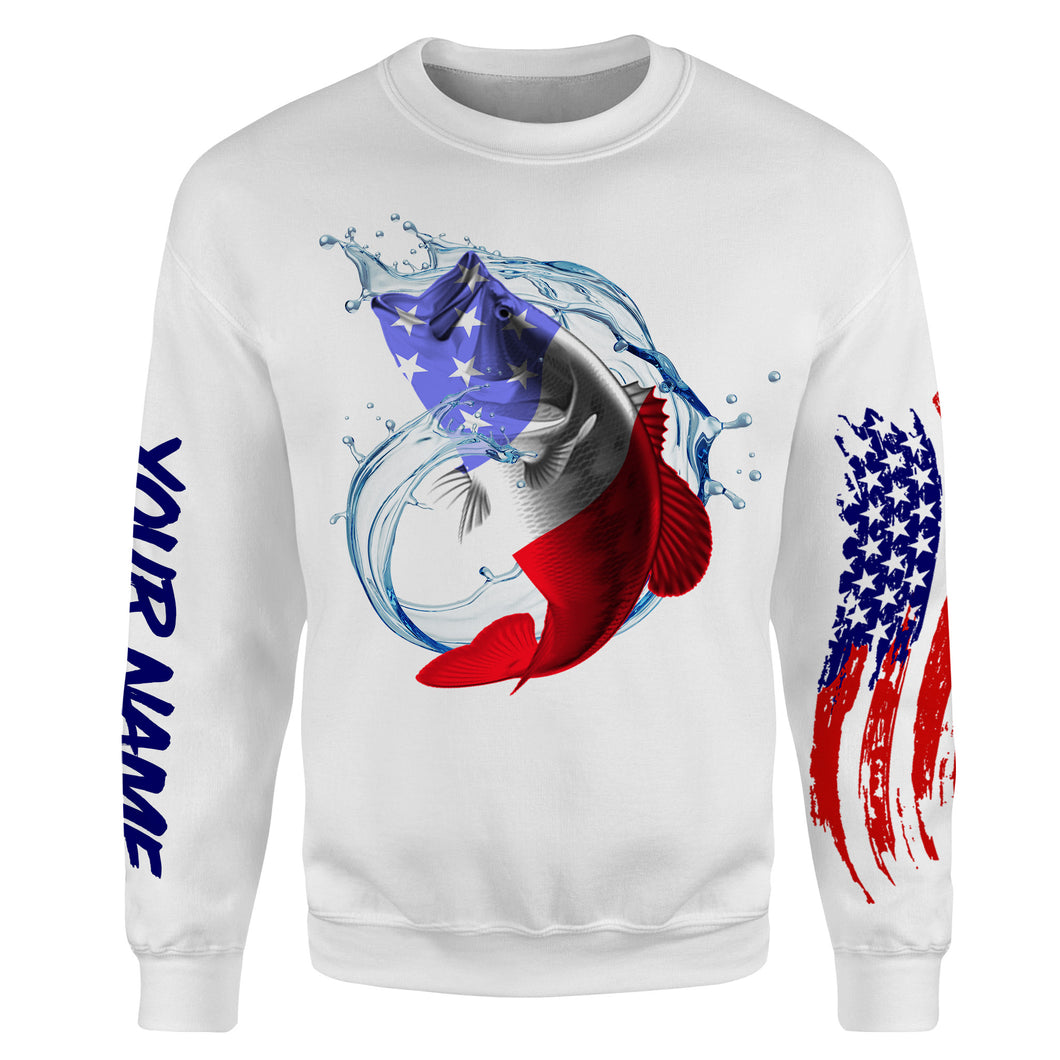 Largemouth bass fishing American flag patriotic Custom Name 3D All Over Printed Shirts, fishing tournament shirts | Sweatshirt - NPQ557