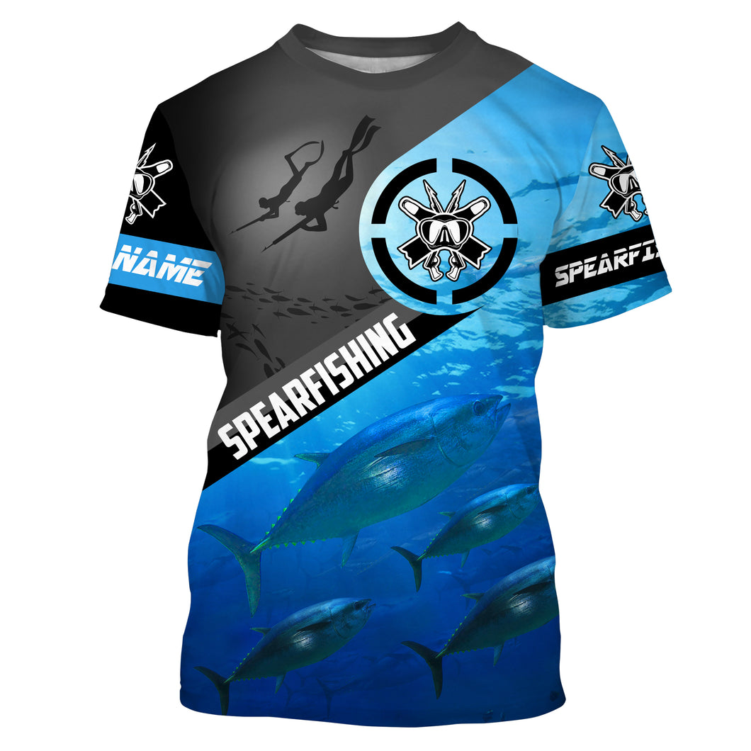 Tuna blue water spearfishing under the sea Custom Name 3D All Over Printed Tshirt - NPQ612