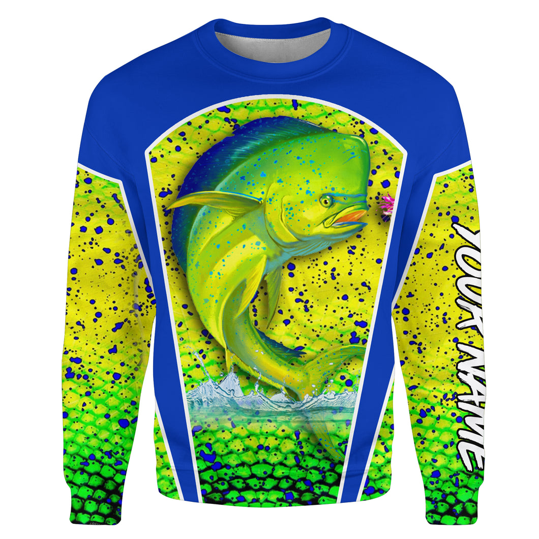 Mahi mahi Dorado fishing green scales Custom name fishing shirts jerseys | Sweatshirt - NPQ910