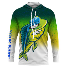 Load image into Gallery viewer, Funny Mahi mahi skeleton green scales Custom name Long sleeve, Long Sleeve Hooded NPQ912
