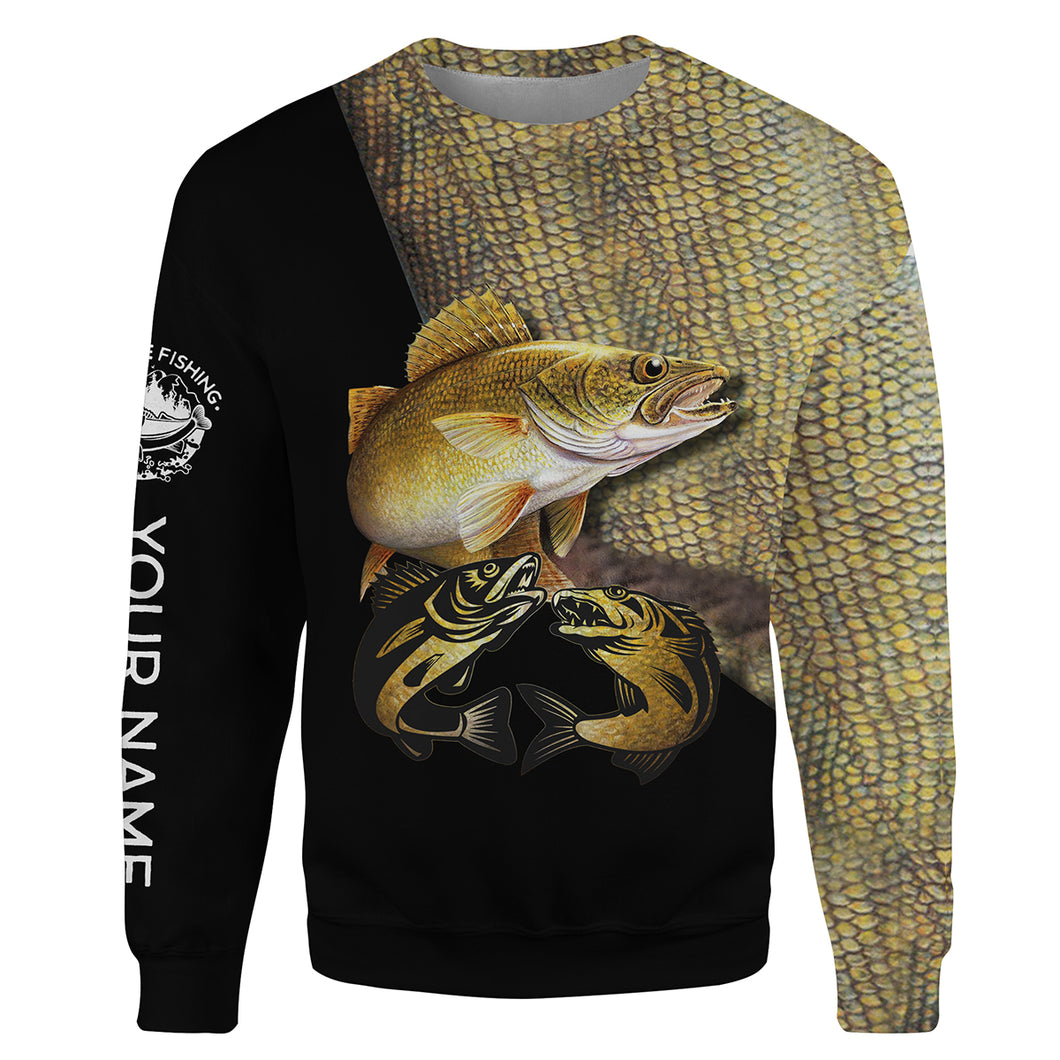 Walleye Fishing scales Customize name 3D All-over Print Crew Neck Sweatshirt, personalized fishing gift for men, women NPQ308