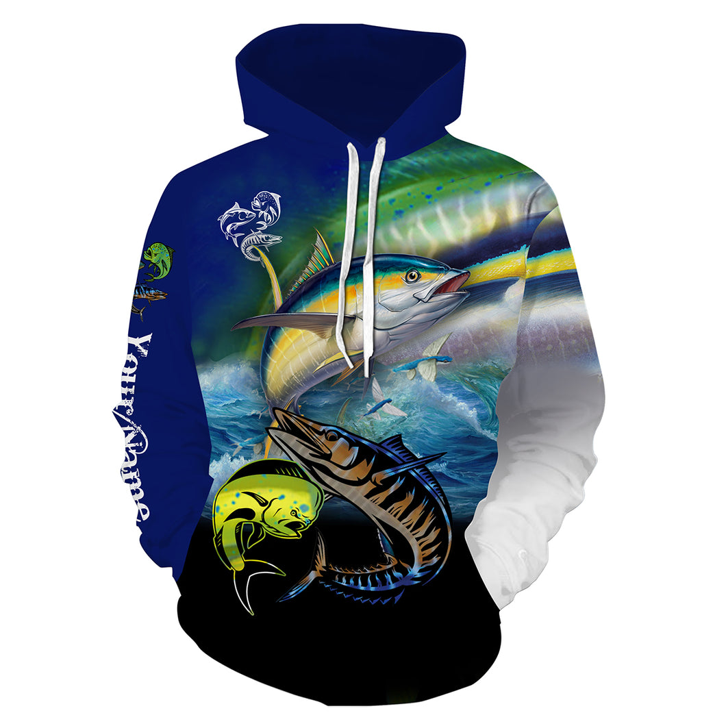 Mahi Mahi ( Dorado), Wahoo, Tuna fishing Customize name 3D All Over Printed fishing hoodie, personalized fishing gift NPQ19