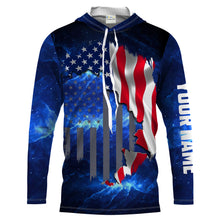 Load image into Gallery viewer, American Flag Universe patriotic Blue Customize Name UV protection quick dry UPF 30+ long sleeves fishing shirt for men NPQ84
