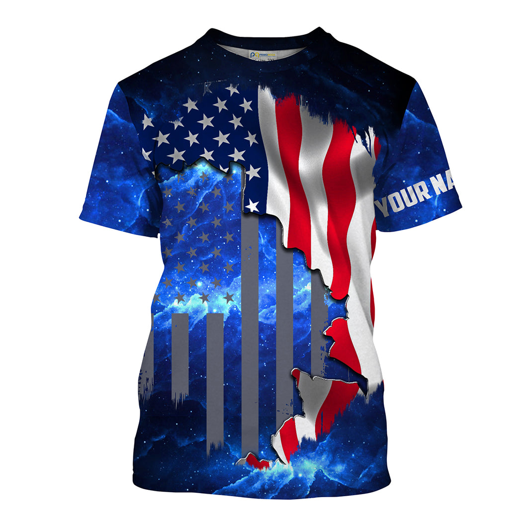 American Flag Universe patriotic Blue Customize Name All-over Print Unisex fishing T-shirt NPQ84