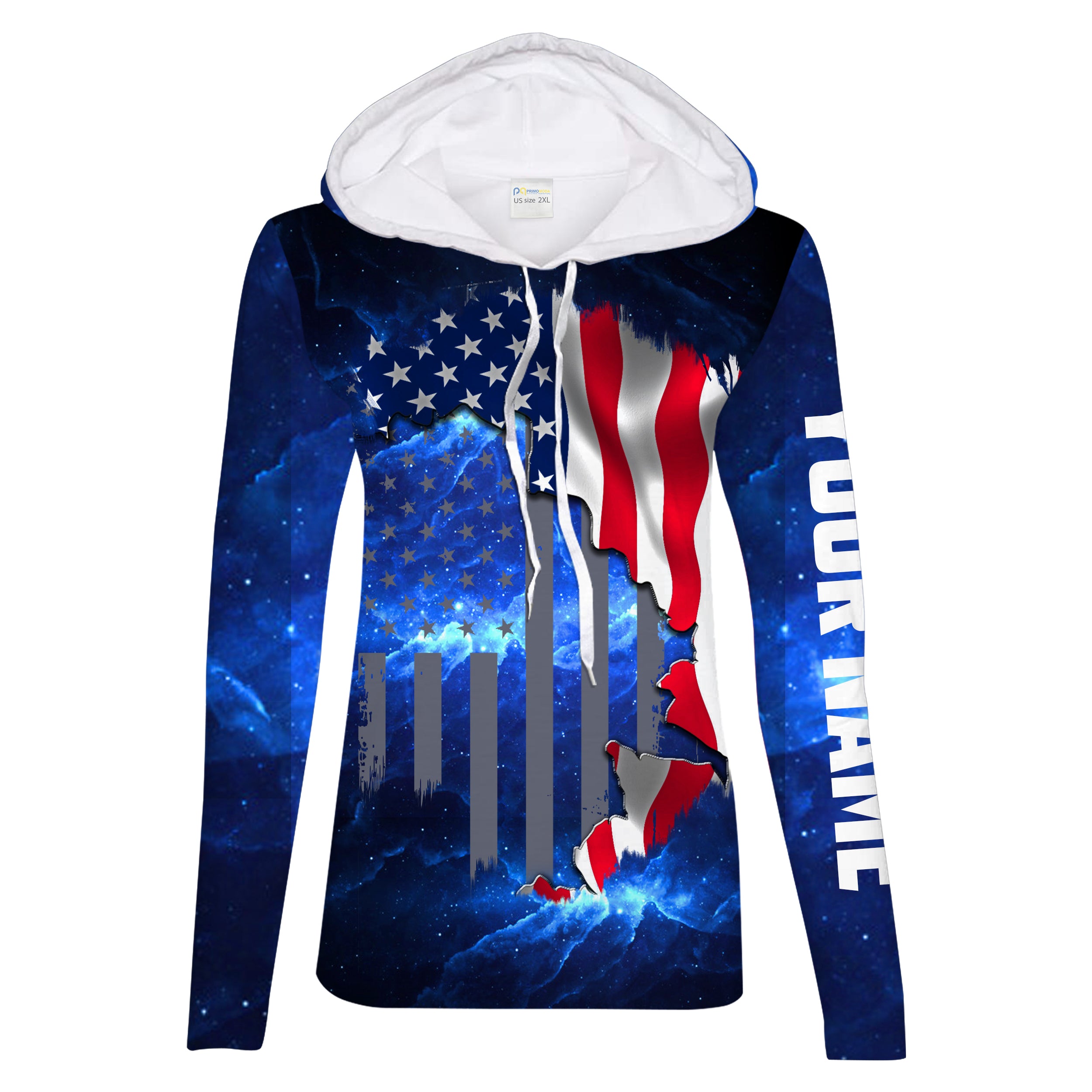 American Flag Universe patriotic Blue Customize Name long sleeves fishing shirt for women NPQ84