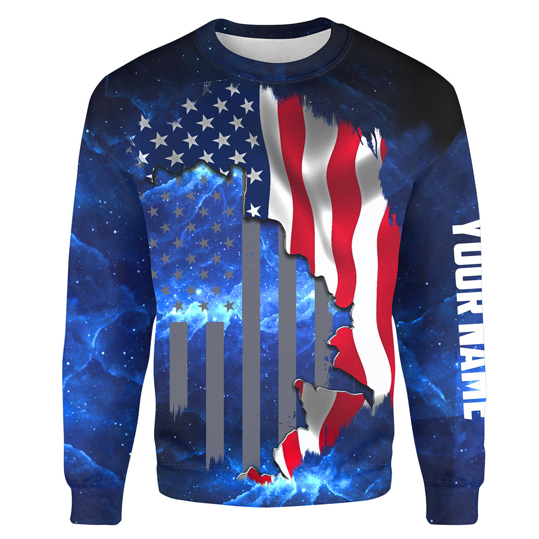American Flag blue Universe patriotic Customize name 3D All-over Print Crew Neck Sweatshirt NPQ209