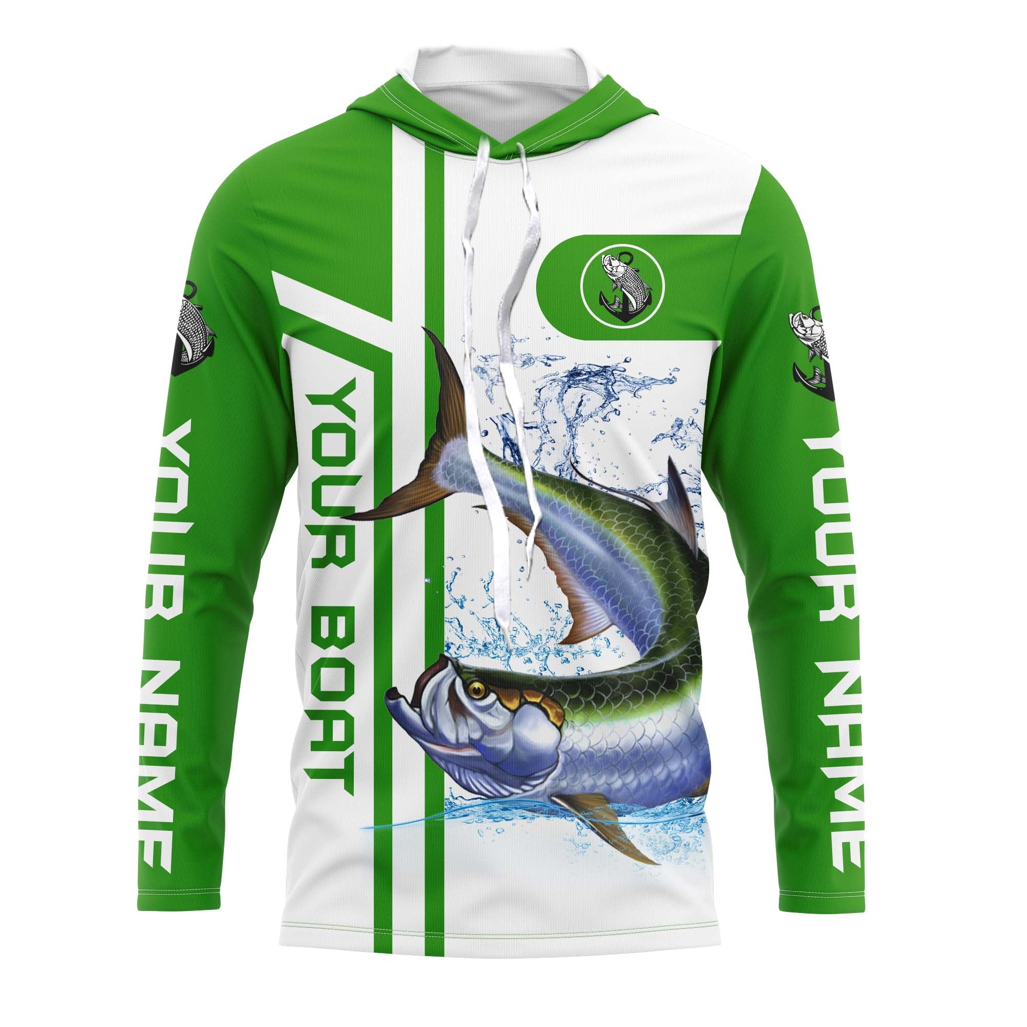 Tarpon fishing Custom name & boat name - Green Long sleeve, Long Sleeve Hooded Fishing Shirt NPQ672