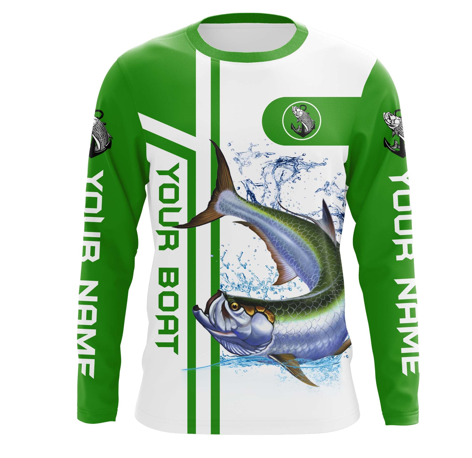 Tarpon fishing Custom name & boat name - Green Long sleeve, Long Sleeve Hooded Fishing Shirt NPQ672