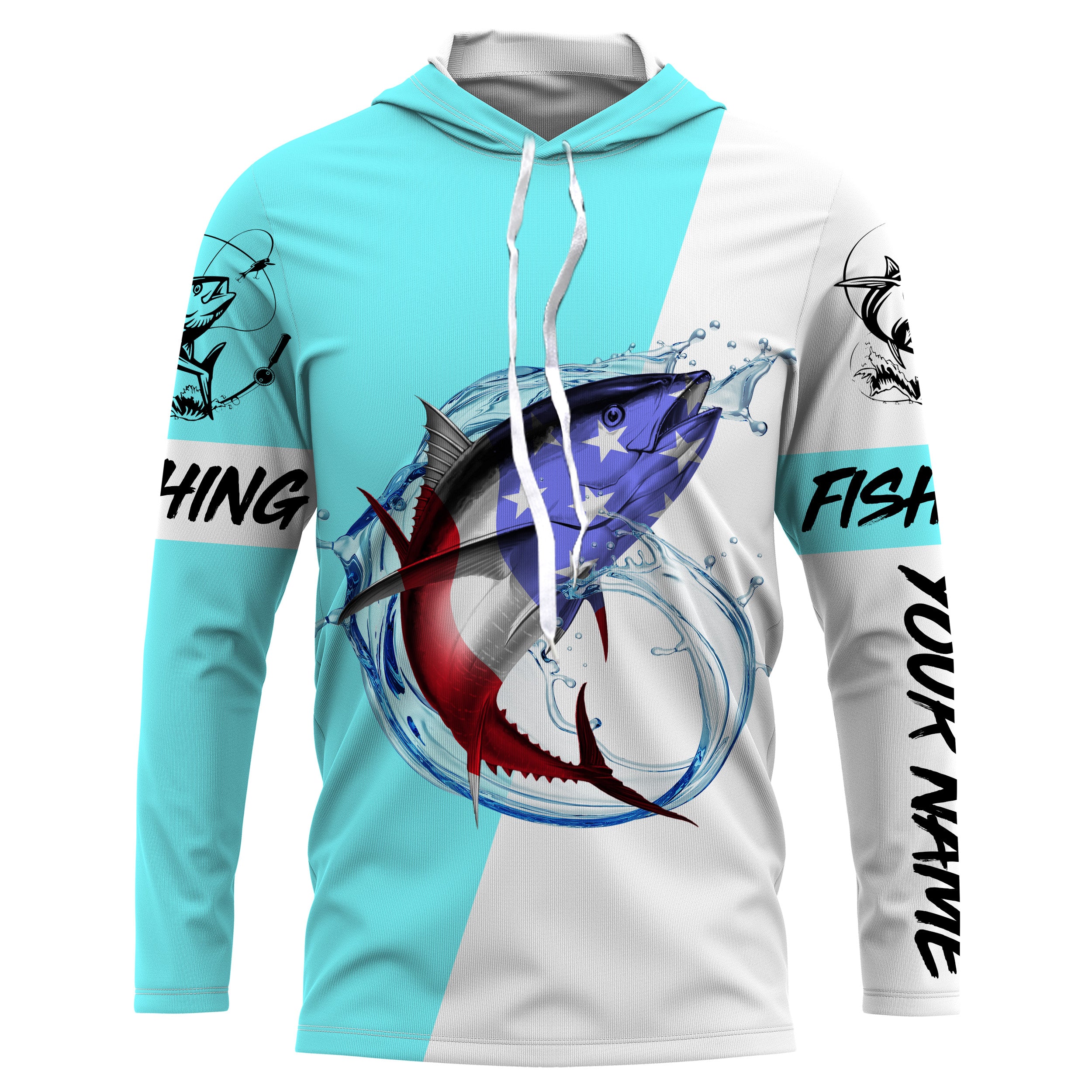 Tuna fishing American flag Fishing patriot Custom name Long sleeve, Long Sleeve Hooded NPQ924